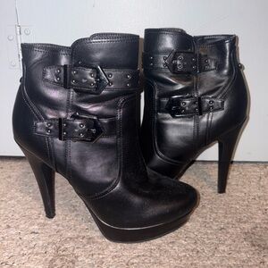 Guess Black Heeled Ankle Boots with Buckles